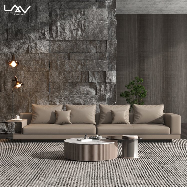 Living Room Sofa Furniture Italian Minimalist Modern 2 Seat Sofa Hotel Villa Lobby Accent Straight Seat Khaki Sofa