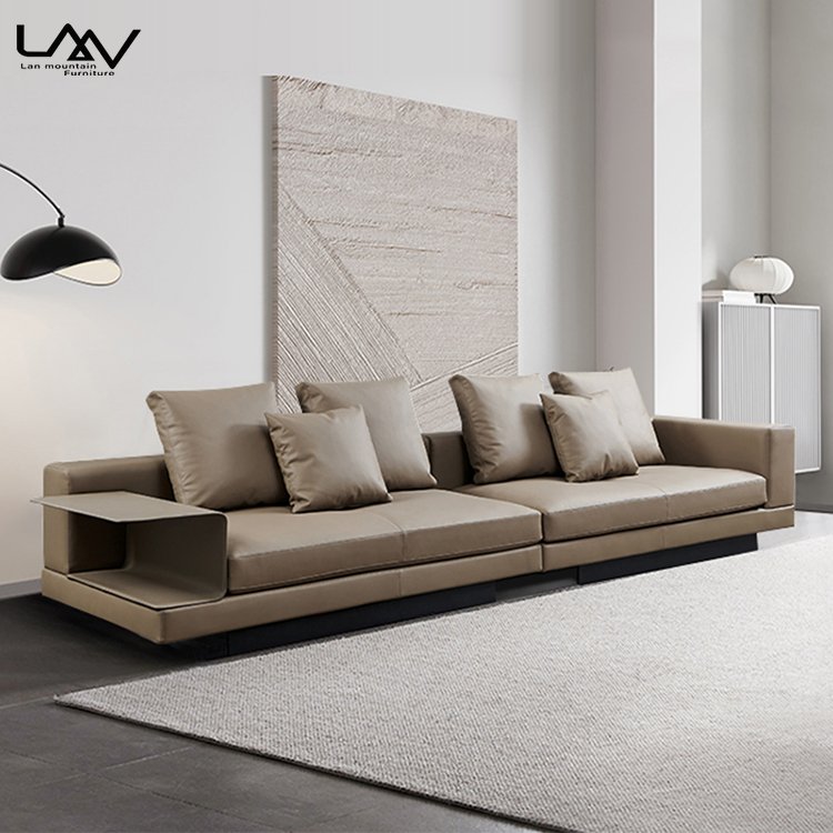 Living Room Sofa Furniture Italian Minimalist Modern 2 Seat Sofa Hotel Villa Lobby Accent Straight Seat Khaki Sofa