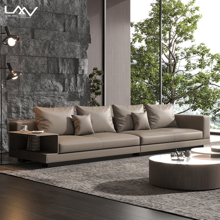 Living Room Sofa Furniture Italian Minimalist Modern 2 Seat Sofa Hotel Villa Lobby Accent Straight Seat Khaki Sofa