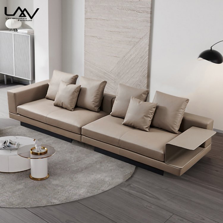 Living Room Sofa Furniture Italian Minimalist Modern 2 Seat Sofa Hotel Villa Lobby Accent Straight Seat Khaki Sofa
