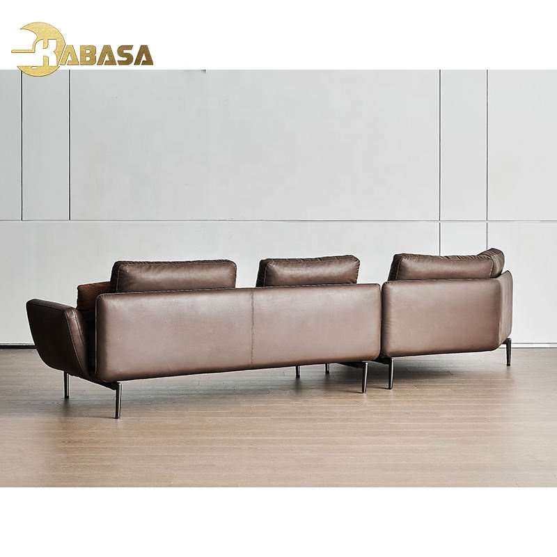 Leather Chaise Living Room Sofa 2023 New Top Grain L Shape Mid Century Modern Design Dark Brown Home Furniture Sofa Set