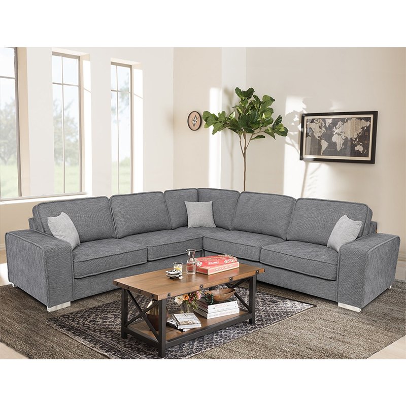 Modern Design Waterproof Fabric Wooden Classic Grey Floor Hotel 7 Seater Sectional Sofa Set Furniture Couch Living Room Sofas
