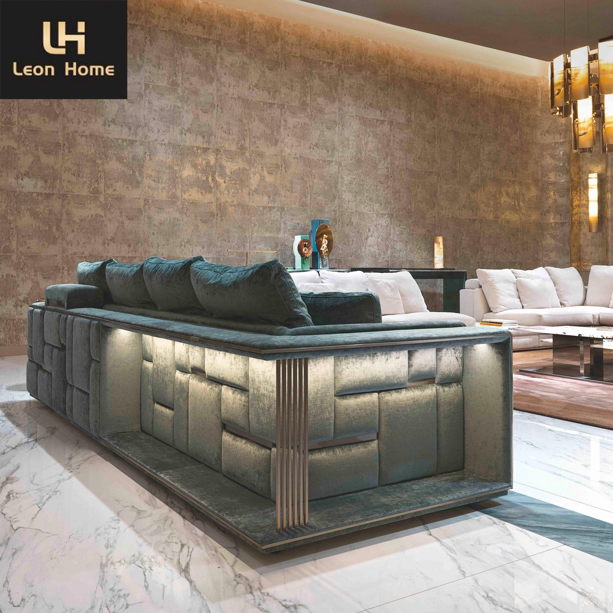 Italian high end living room sofa set furniture premium sectional l shape leather luxury sofa set for villa