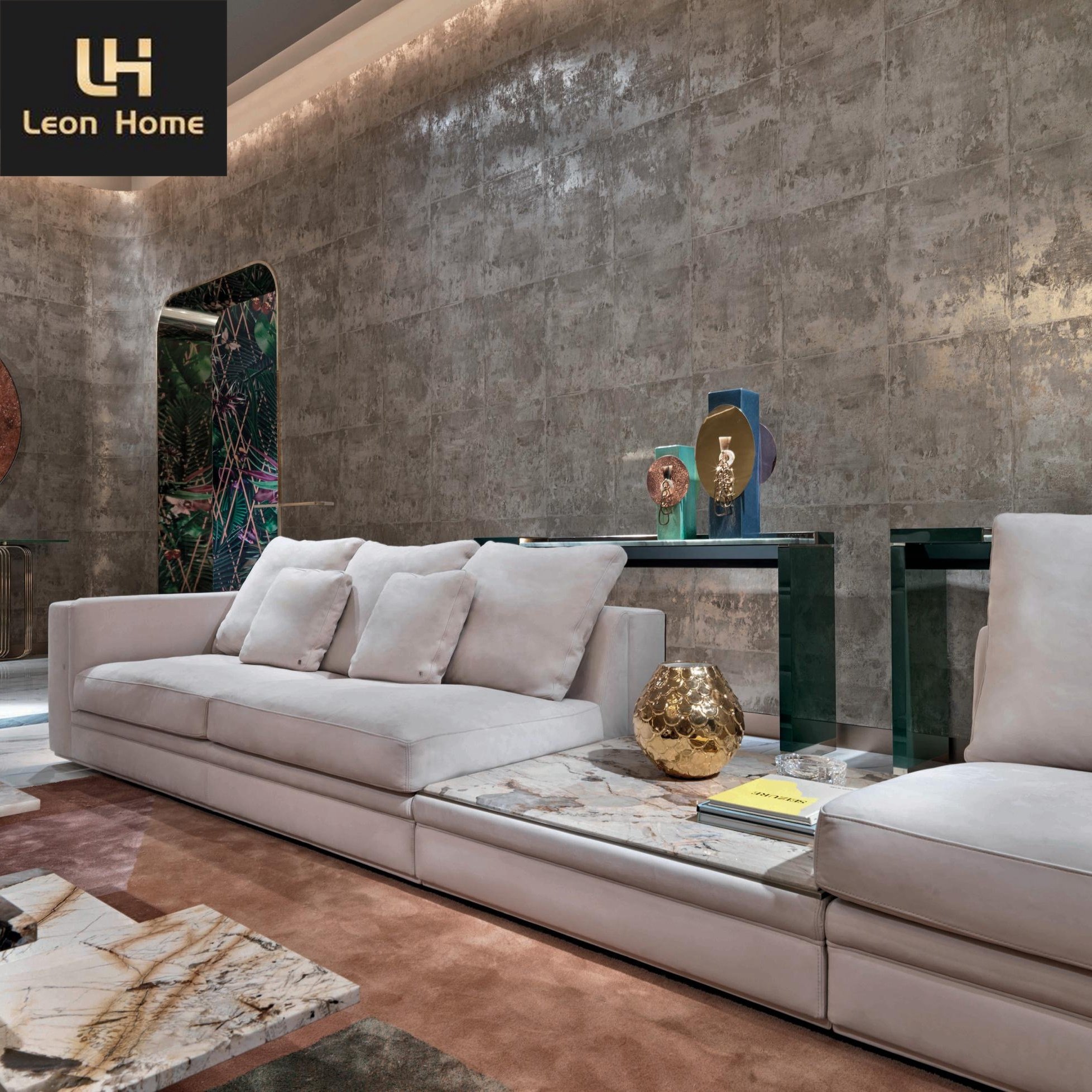 Italian high end living room sofa set furniture premium sectional l shape leather luxury sofa set for villa