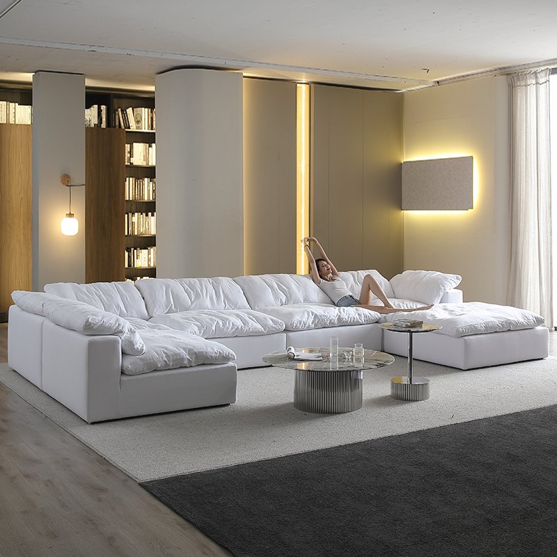 Nordic Hotel Living Room Furniture compressed biggest Soft White Sofa bed Modular Sectional Sofa Cloud Couch set compression