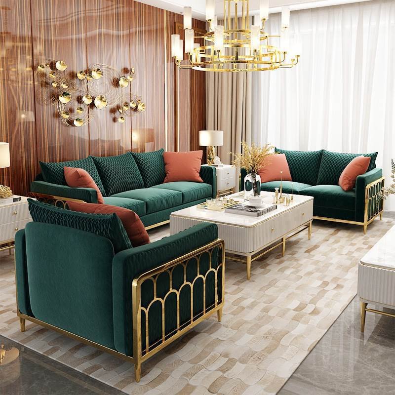 Chesterfield Blue Velvet Fabric Sofa Luxury Sofa Three Seat Home Furniture Living Room Sofa
