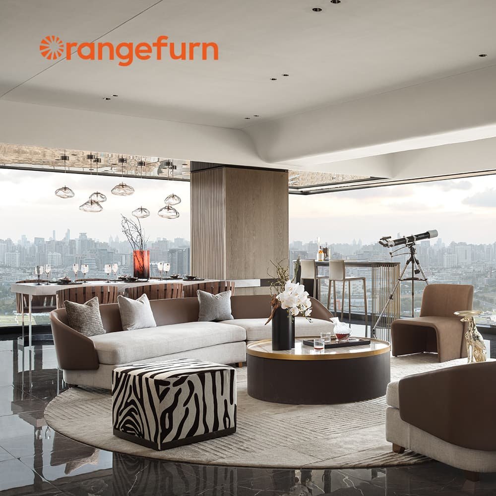 Orangefurn trendy design mixed material leather couch set sitting room furniture living room sofa