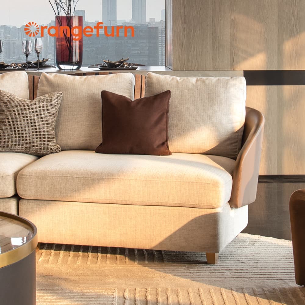 Orangefurn trendy design mixed material leather couch set sitting room furniture living room sofa