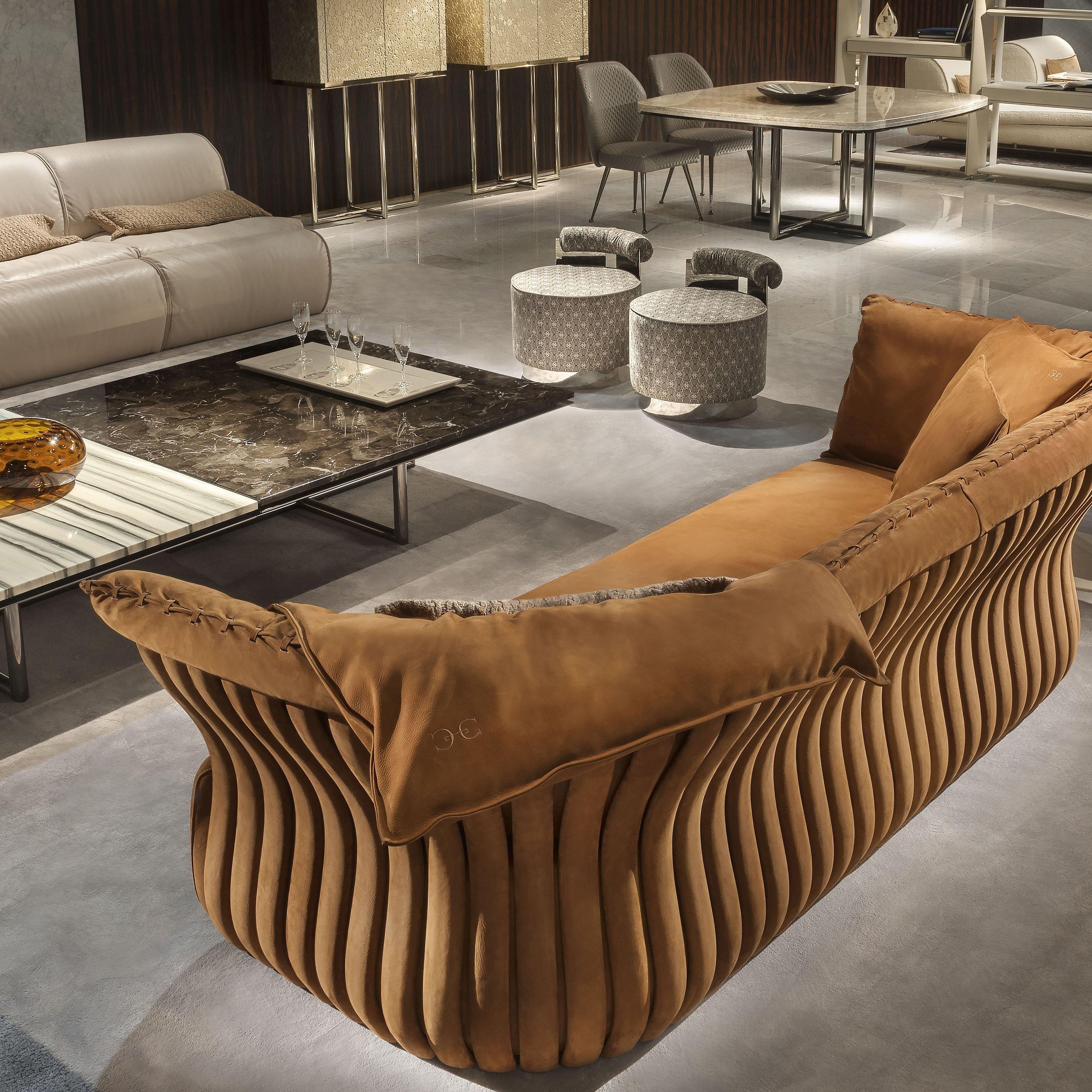 High end modern furniture set classic 1+2+4 sofa sets luxury stainless steel leg living room sofa