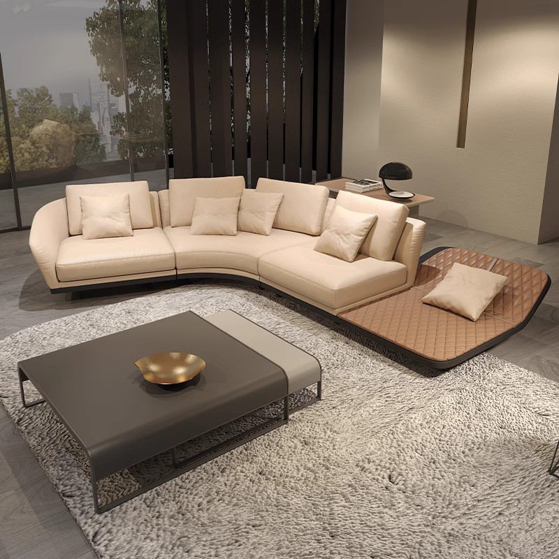 Antique Wood Modular Sofa Set Villa Living Room Large Curved Corner Shaped Chairs Quiet Wind Fabric Corner Shaped Modular