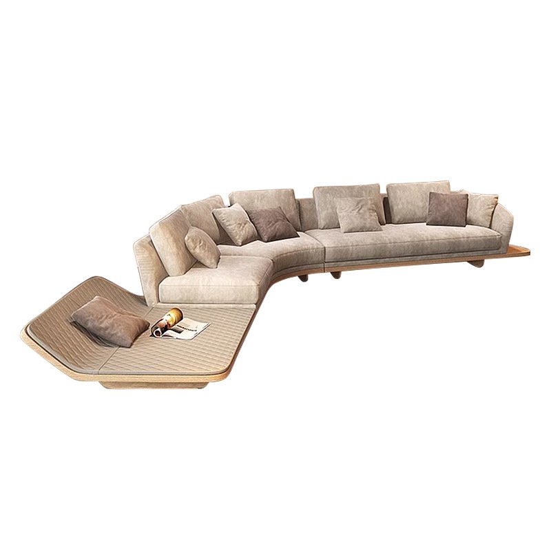 Antique Wood Modular Sofa Set Villa Living Room Large Curved Corner Shaped Chairs Quiet Wind Fabric Corner Shaped Modular