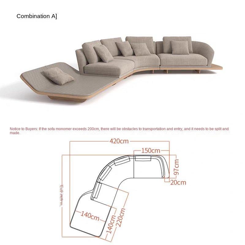 Antique Wood Modular Sofa Set Villa Living Room Large Curved Corner Shaped Chairs Quiet Wind Fabric Corner Shaped Modular
