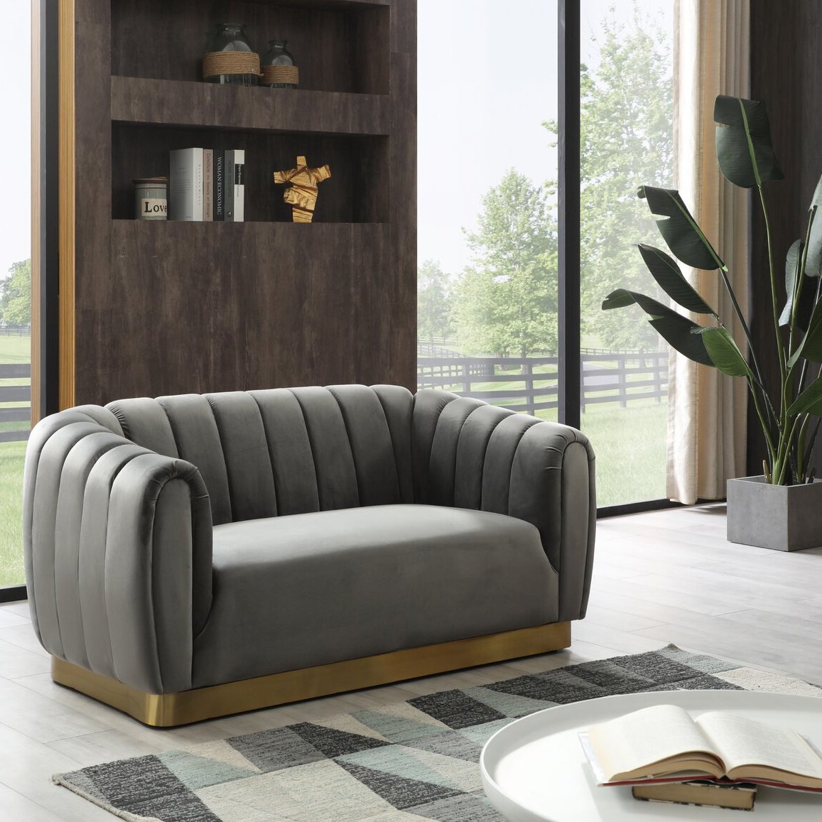 Mid Century Corner Curved Pull Button Sofa Stainless Steel Tufted Upholstery Loveseat Living Room Sofa Home Hotel Furniture