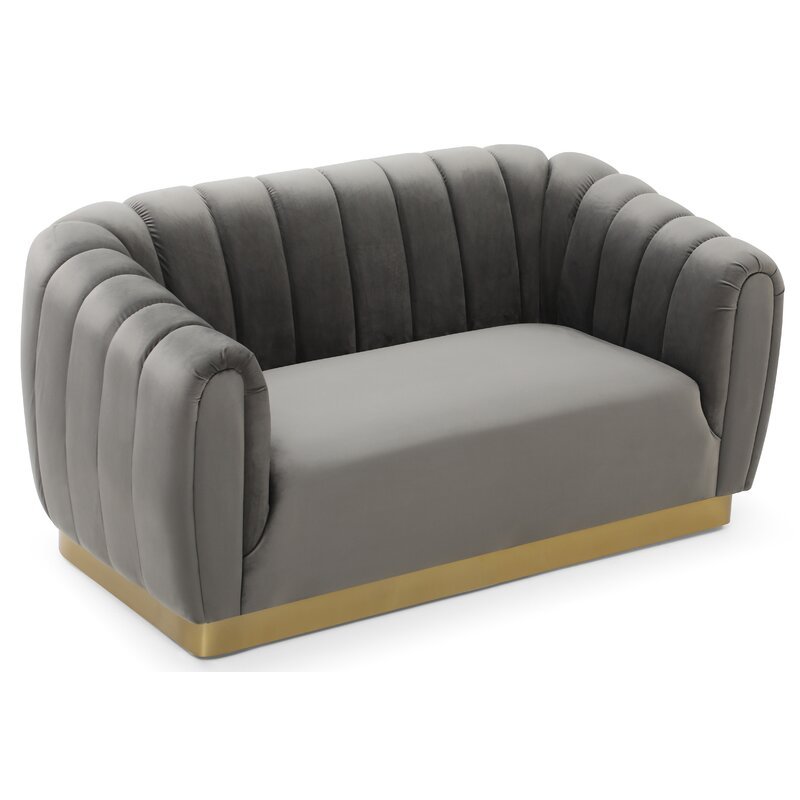 Mid Century Corner Curved Pull Button Sofa Stainless Steel Tufted Upholstery Loveseat Living Room Sofa Home Hotel Furniture