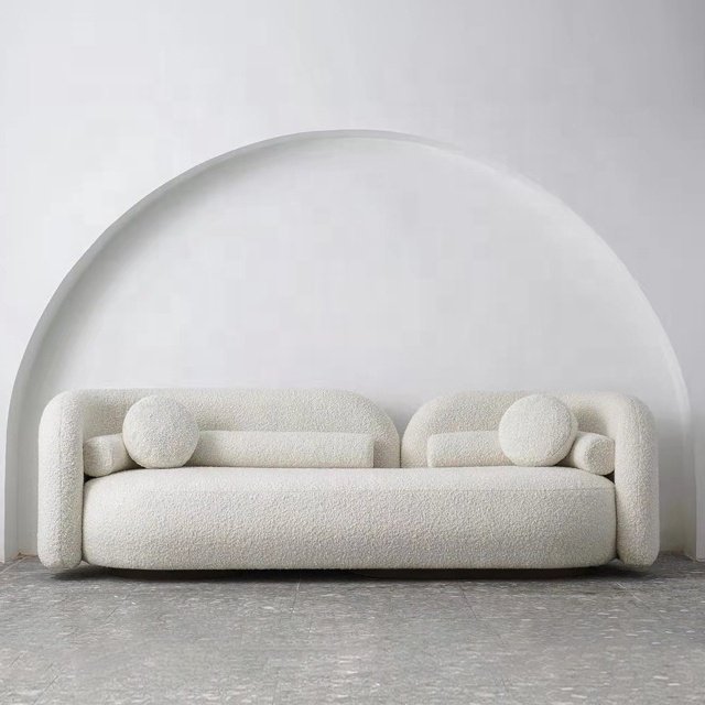 Hot Selling Nordic Italian Minimalism Design Furniture High Quality White Velvet Fabric 3 Seater Living Room Sofas