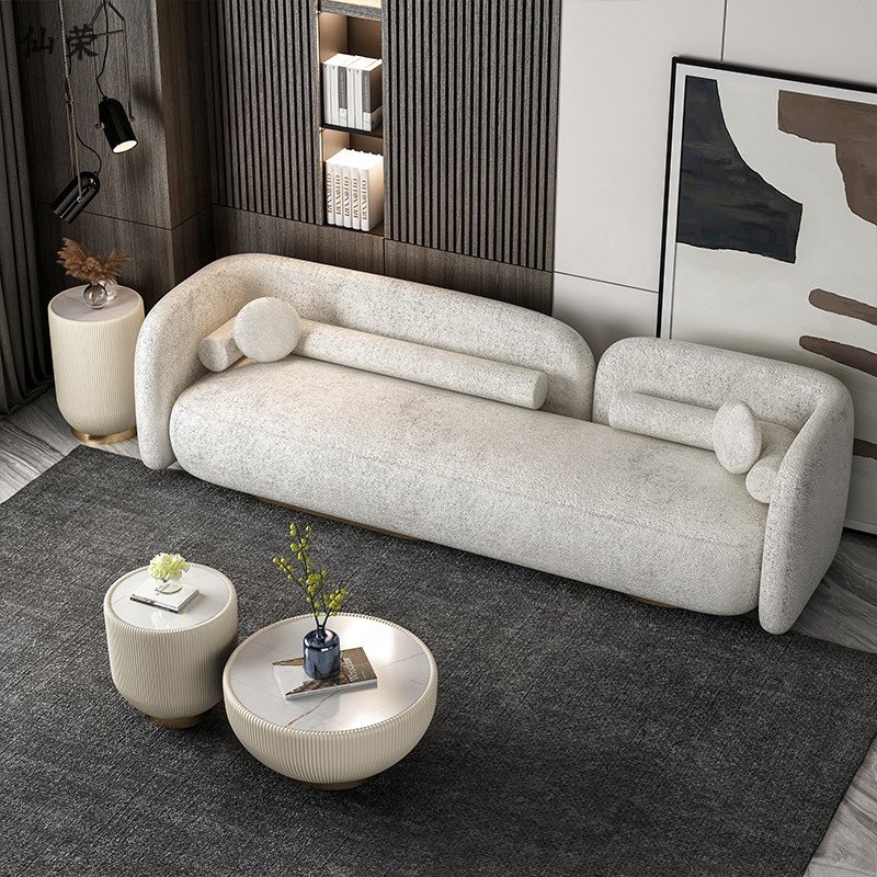 Hot Selling Nordic Italian Minimalism Design Furniture High Quality White Velvet Fabric 3 Seater Living Room Sofas