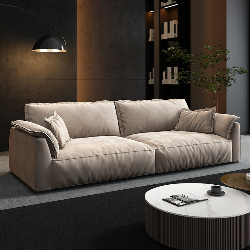 Italian modern minimalist large living room sofa set wide seat deep fabric multi-seat straight sofa