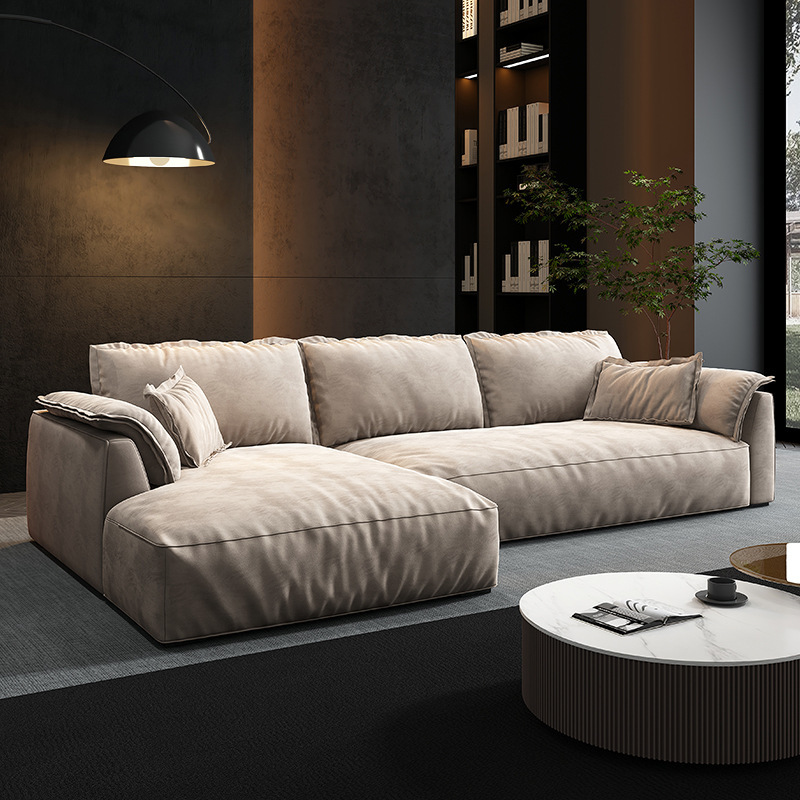 Italian modern minimalist large living room sofa set wide seat deep fabric multi-seat straight sofa