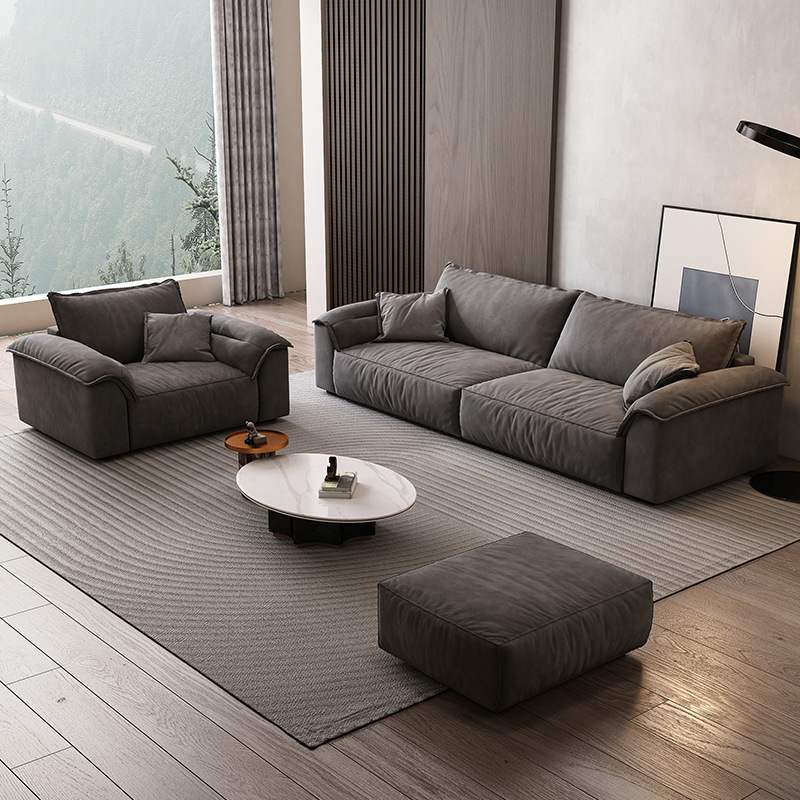 Italian modern minimalist large living room sofa set wide seat deep fabric multi-seat straight sofa