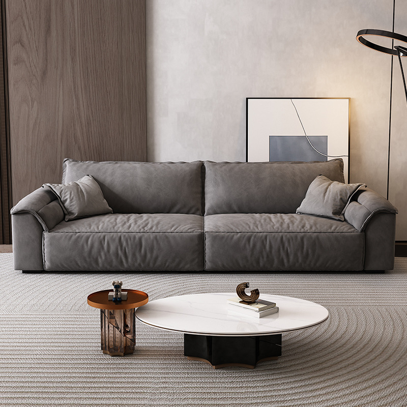 Italian modern minimalist large living room sofa set wide seat deep fabric multi-seat straight sofa