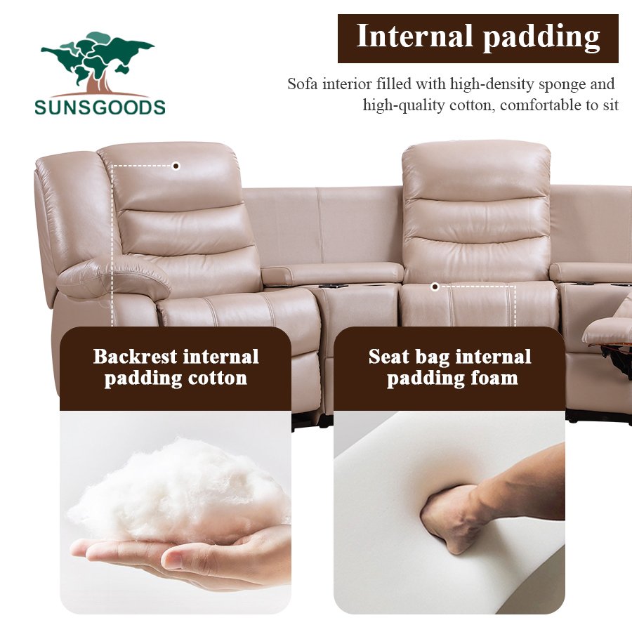 Modern Sectional Cinema Reclining Sofa Set Furniture Couch Living Room Sofa Modern Genuine Leather Home Theater Recliner Sofa