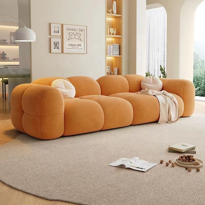 Hot sale velvet fabric recline sofa small-sized couch cream split living room sofa cat scratch cloth jelly sofa bed