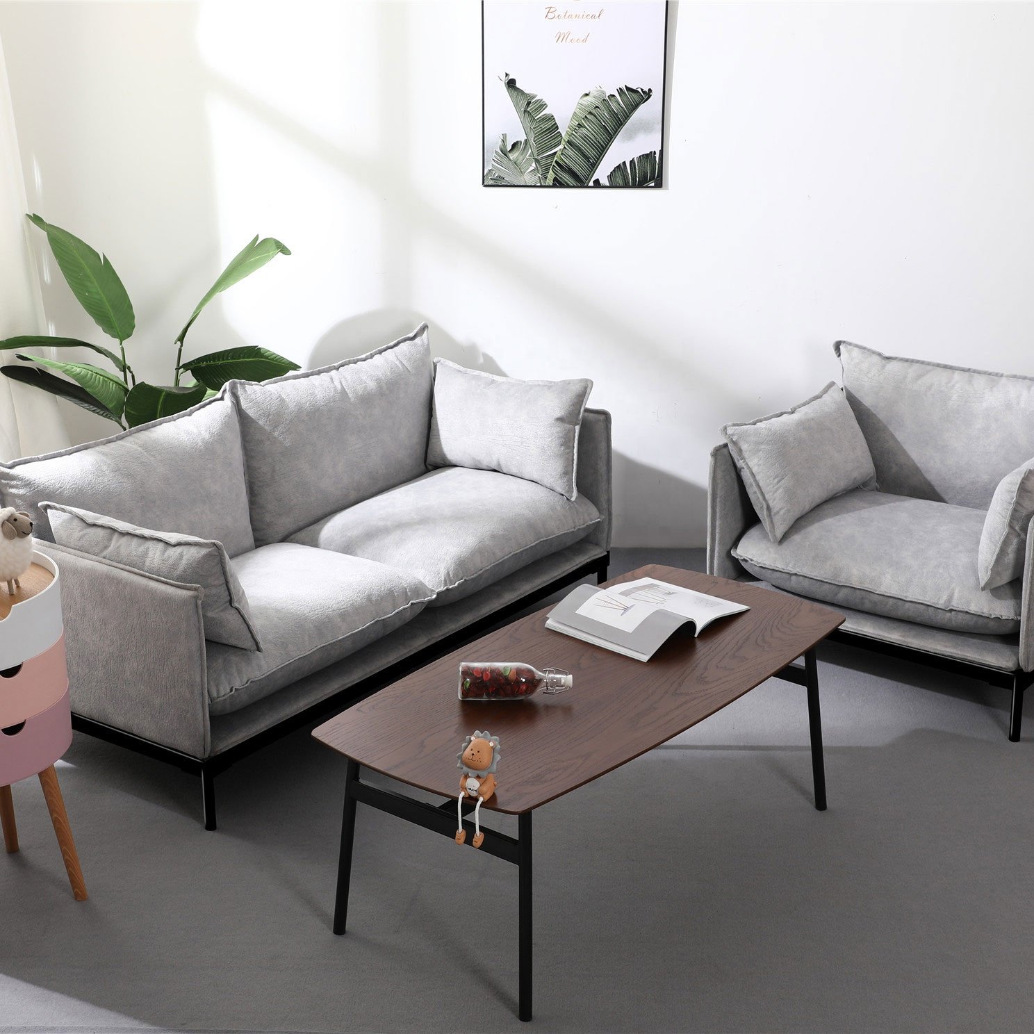 Nordic italian living room furniture hot sell grey luxury poltrona velour one seat sessel fabric sofas