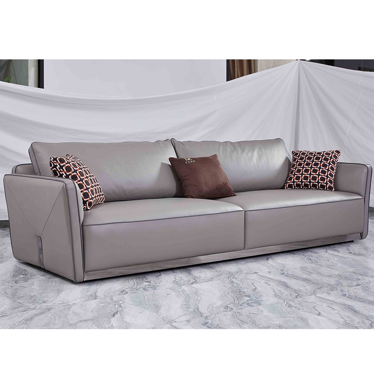 Kf Casa Stainless Steel Gray 3 Seater Genuine Leather Sofa Modern Furniture Luxury Sofa Living Room Sofa