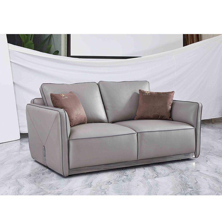 Kf Casa Stainless Steel Gray 3 Seater Genuine Leather Sofa Modern Furniture Luxury Sofa Living Room Sofa