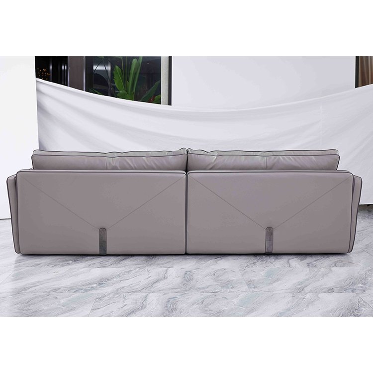 Kf Casa Stainless Steel Gray 3 Seater Genuine Leather Sofa Modern Furniture Luxury Sofa Living Room Sofa