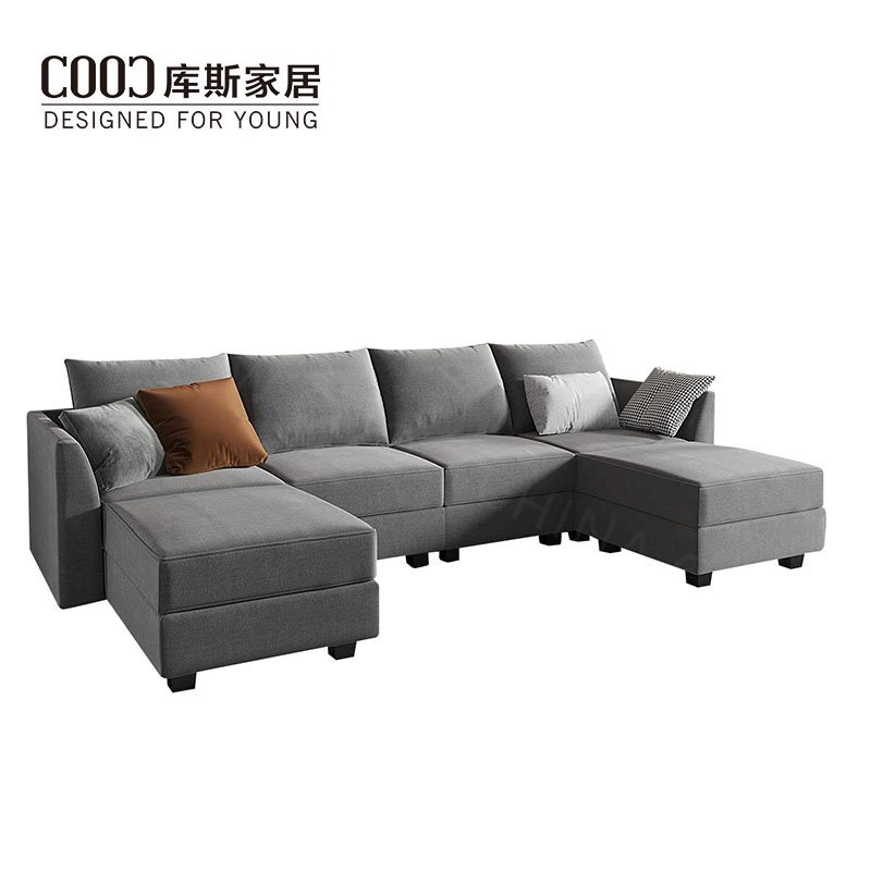 Grey Fabric Home Living Room Furniture L Shaped Couch Sofa Set Modular Sectional Sofa With Ottoman