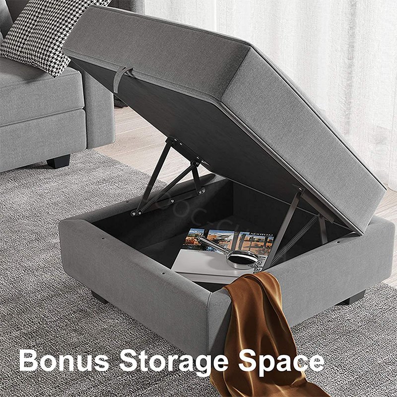 Grey Fabric Home Living Room Furniture L Shaped Couch Sofa Set Modular Sectional Sofa With Ottoman