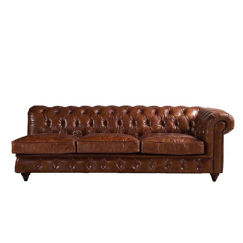 hotel furniture vintage genuine leather chesterfield couch living room sofa chesterfield leather sofa L shape 3 seat with chaise
