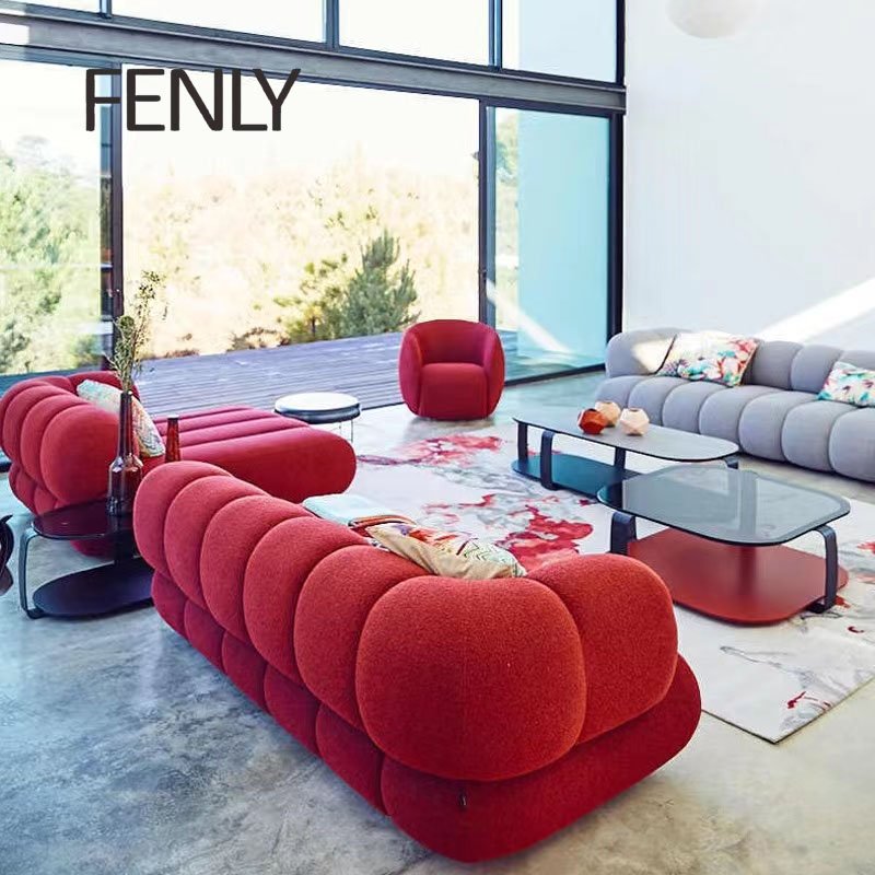 New Luxury Italian Design Leather Sectional Sofa Set Hot Modern Velvet Home or Office Furniture with Wood Accents