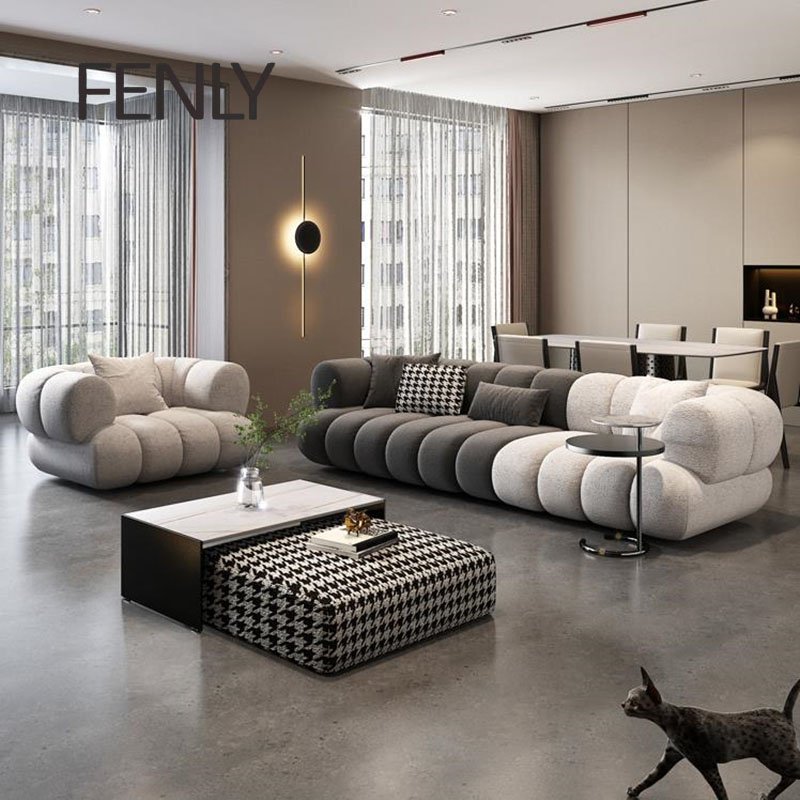 New Luxury Italian Design Leather Sectional Sofa Set Hot Modern Velvet Home or Office Furniture with Wood Accents