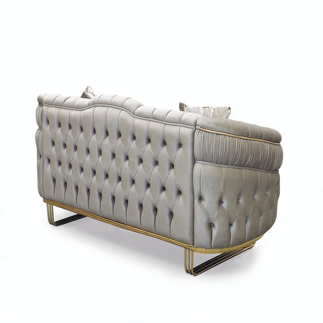 Modern Velvet Tufted Section Sofa Set Chesterfield Style Living Room Furniture with Wood for Home and Kitchen Use