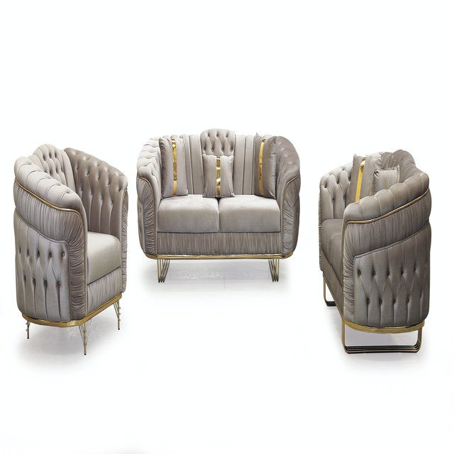 Modern Velvet Tufted Section Sofa Set Chesterfield Style Living Room Furniture with Wood for Home and Kitchen Use
