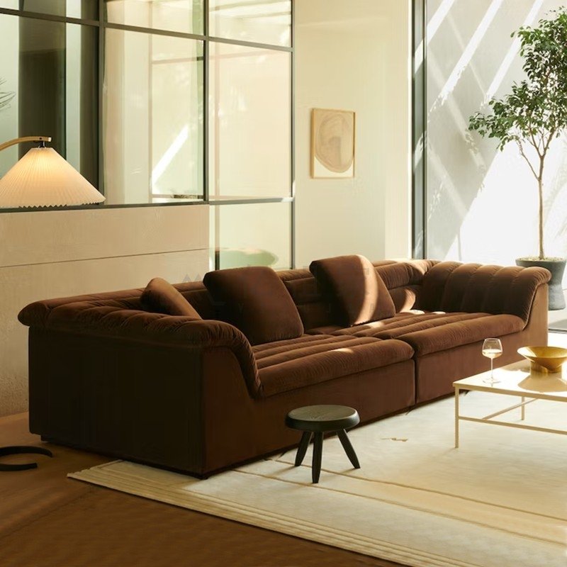 Furnistyle Luxury Simple Design Grey Microfiber Fabric Sofa Set 4 Seater Sectional Corner Sofa Furniture Modern Living Room Sofa