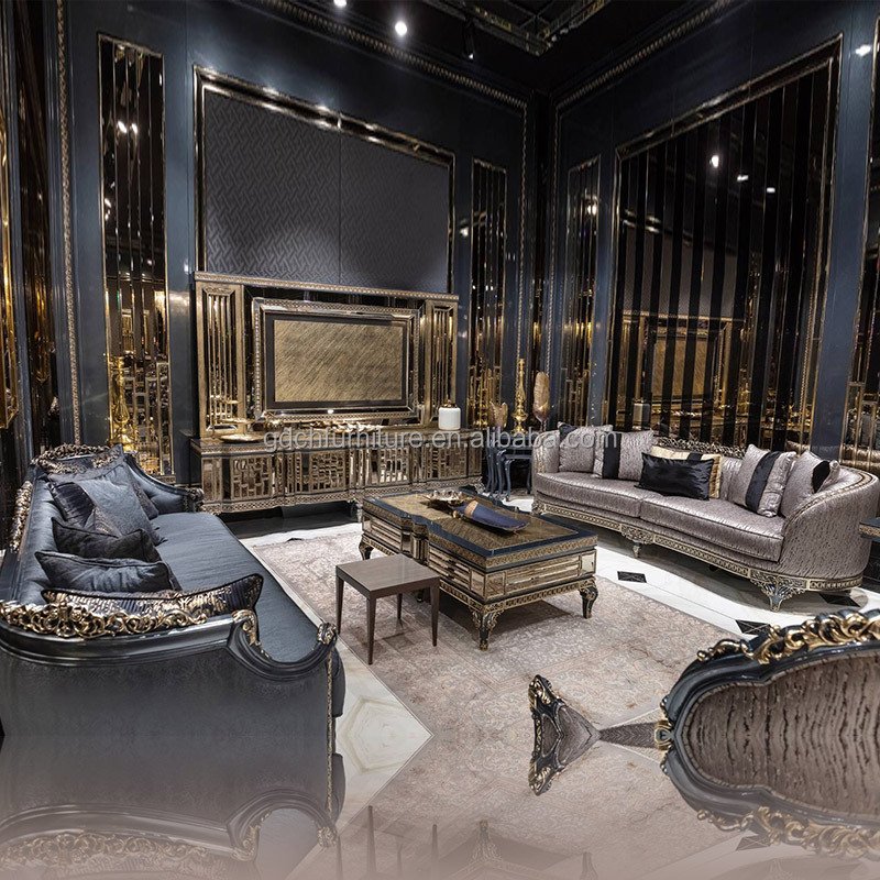 Neoclassical sofa European style living room Solid wood carving French fabric sofa Luxury villa furniture