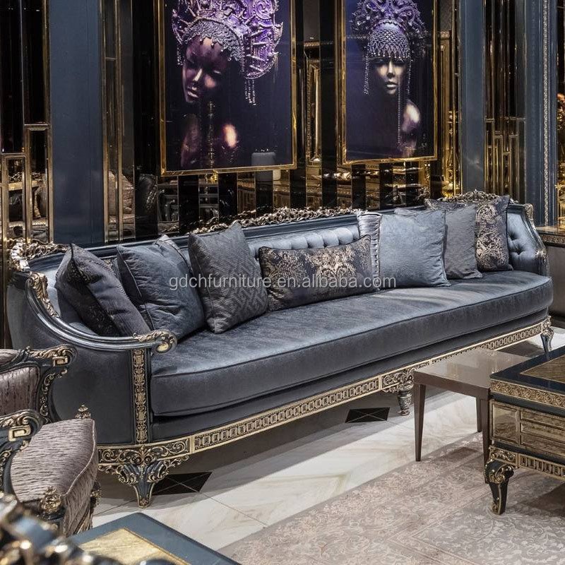 Neoclassical sofa European style living room Solid wood carving French fabric sofa Luxury villa furniture