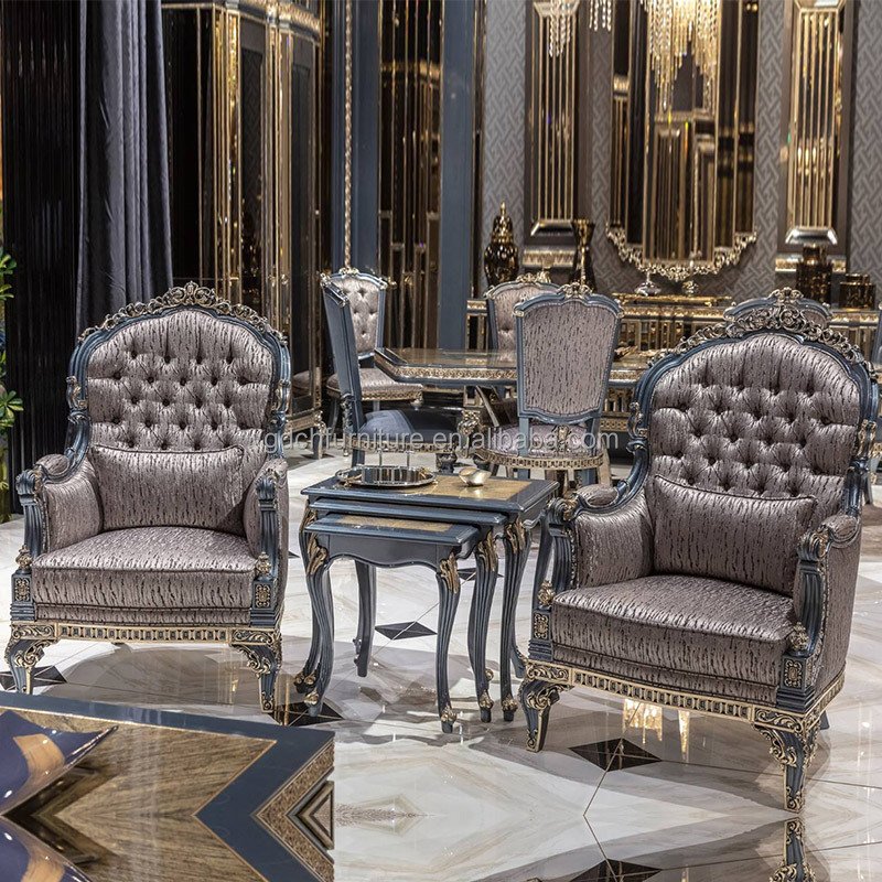 Neoclassical sofa European style living room Solid wood carving French fabric sofa Luxury villa furniture