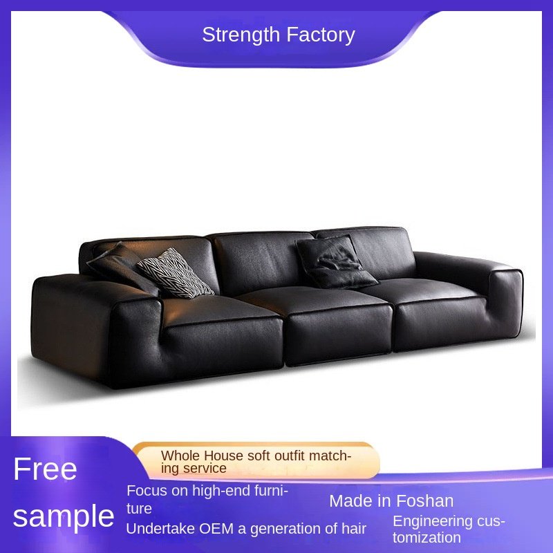 Xia Tu Shi Zeng Full Grain Cowhide Italian Leather Sofa Set Big Black Cow Full Green Leather Living Room Bed Module Wood Modular