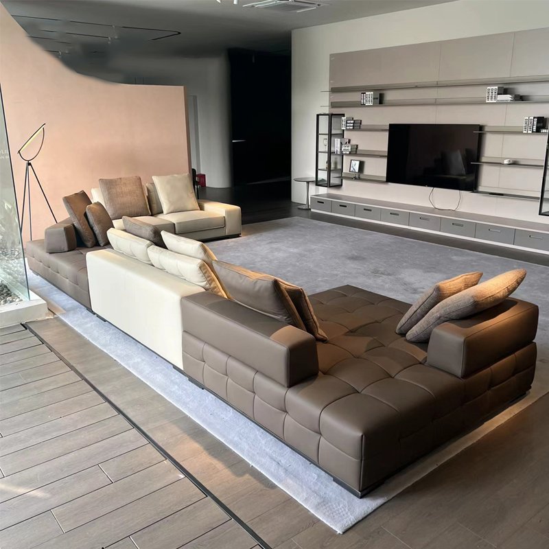 Lawrence Italian simple L-shaped luxury cowhide sofa comfortable living room modular sofa corner sofa set furniture