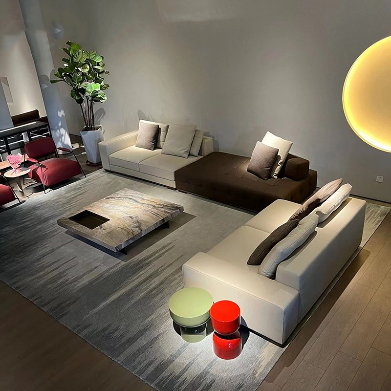 Lawrence Italian simple L-shaped luxury cowhide sofa comfortable living room modular sofa corner sofa set furniture