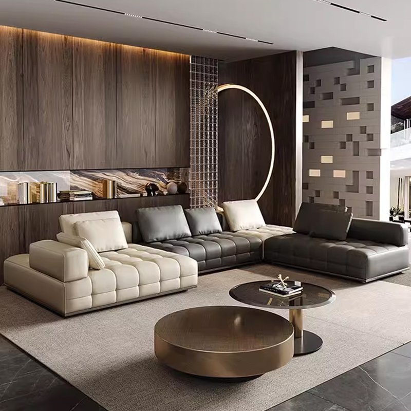 Lawrence Italian simple L-shaped luxury cowhide sofa comfortable living room modular sofa corner sofa set furniture