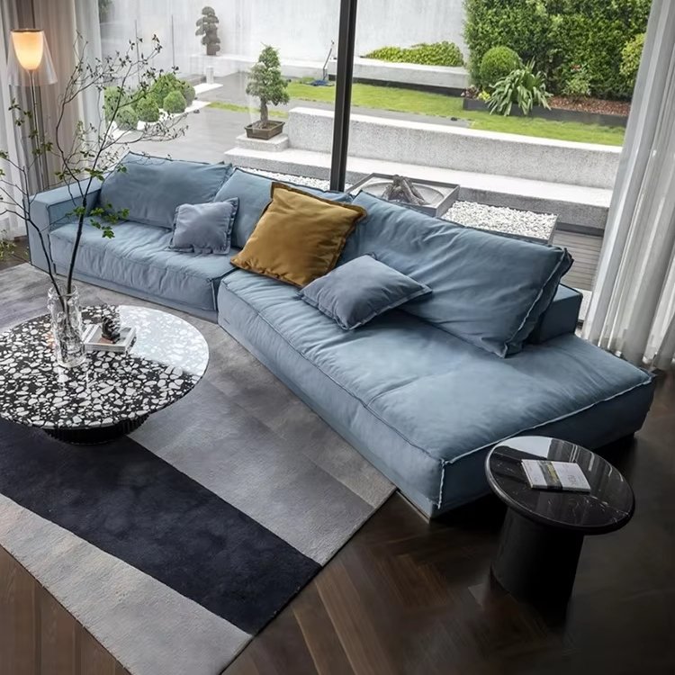 Modern Italian Minimalist Budapest Matte Fabric Sofa Living Room Large Corner Shaped Sofa
