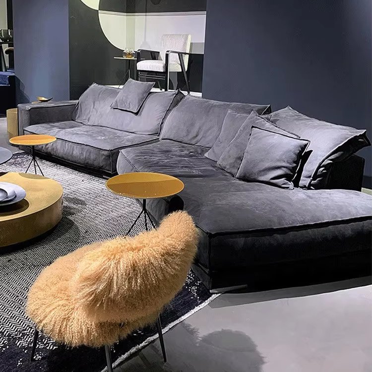 Modern Italian Minimalist Budapest Matte Fabric Sofa Living Room Large Corner Shaped Sofa