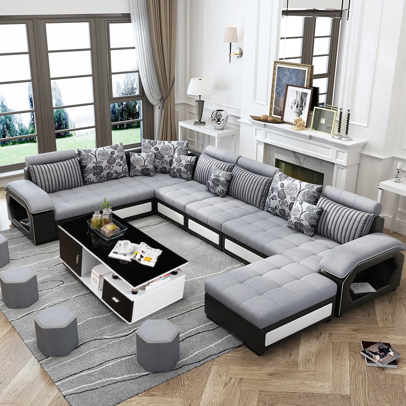 OEM ODM Modern Modular Sectional Sofa Couch Convertible Extendable with Storage Space for Villa Apartment Living Room Fabric Set