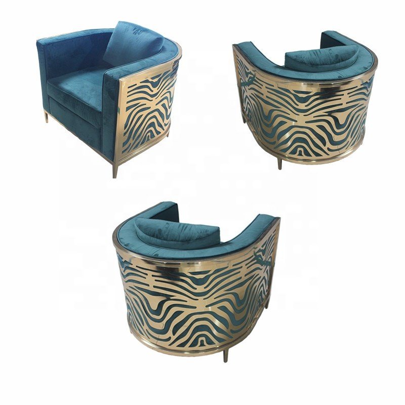 Modern Single Seater Living Room Sofa Set Golden Stainless Steel Luxury Velvet Dubai Dining Bedroom Furniture Zebra sofa