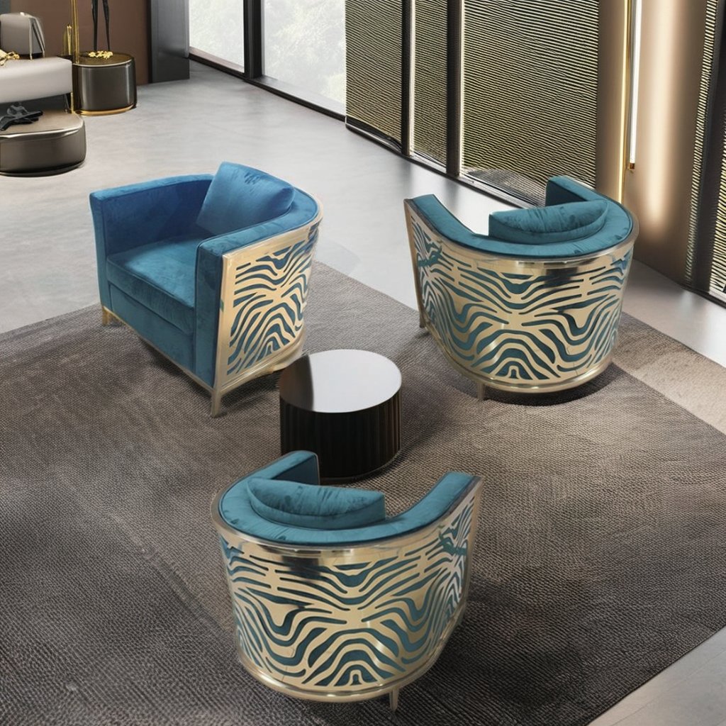 Modern Single Seater Living Room Sofa Set Golden Stainless Steel Luxury Velvet Dubai Dining Bedroom Furniture Zebra sofa